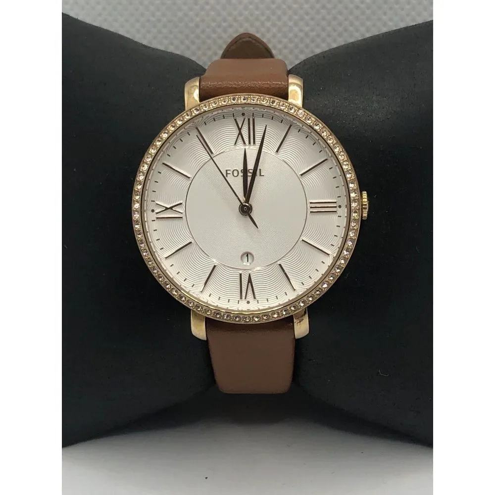 Fossil C141016 Women's Brown Leather Analog Silver Dial Quartz Wrist Watch OP617